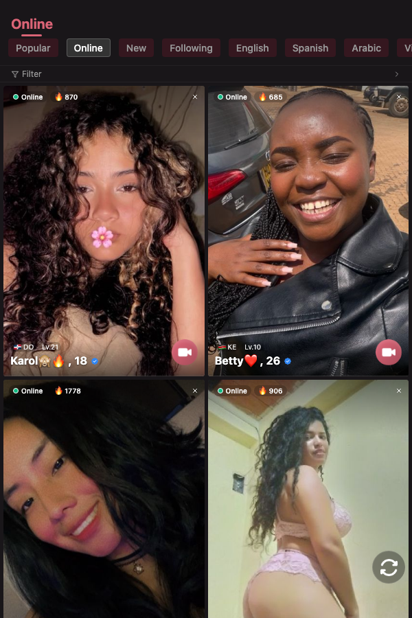 Actual CamCrush online girls profile list